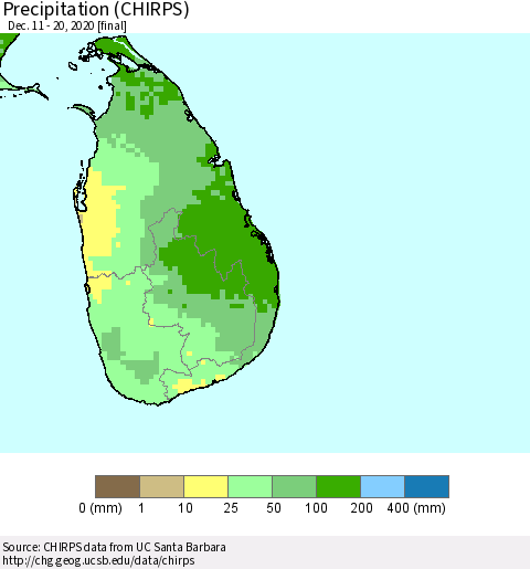 Sri Lanka Precipitation (CHIRPS) Thematic Map For 12/11/2020 - 12/20/2020