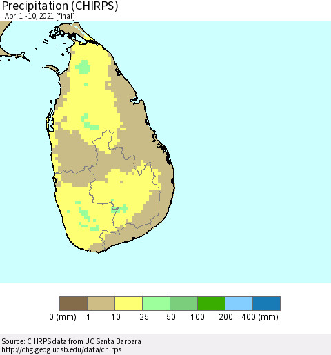 Sri Lanka Precipitation (CHIRPS) Thematic Map For 4/1/2021 - 4/10/2021