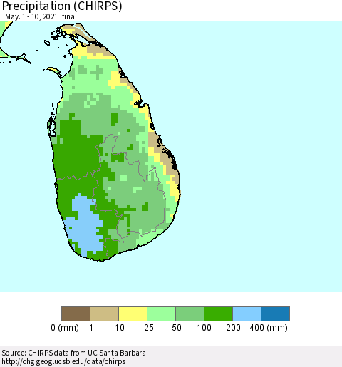 Sri Lanka Precipitation (CHIRPS) Thematic Map For 5/1/2021 - 5/10/2021