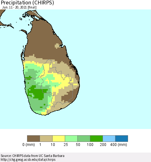 Sri Lanka Precipitation (CHIRPS) Thematic Map For 6/11/2021 - 6/20/2021