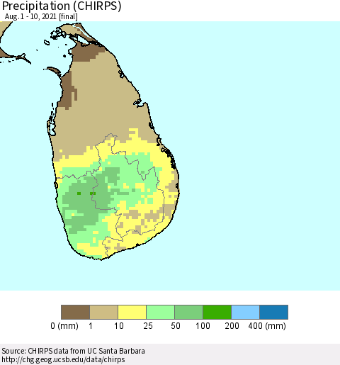 Sri Lanka Precipitation (CHIRPS) Thematic Map For 8/1/2021 - 8/10/2021