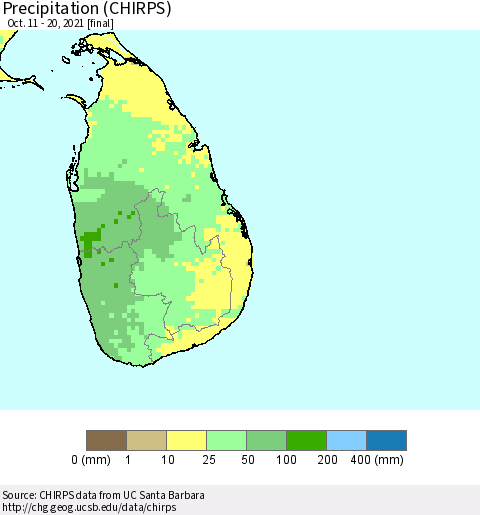 Sri Lanka Precipitation (CHIRPS) Thematic Map For 10/11/2021 - 10/20/2021