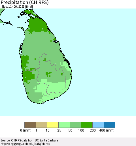 Sri Lanka Precipitation (CHIRPS) Thematic Map For 11/11/2021 - 11/20/2021
