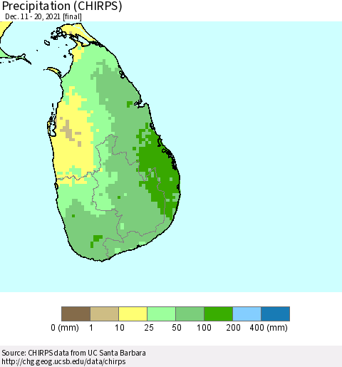 Sri Lanka Precipitation (CHIRPS) Thematic Map For 12/11/2021 - 12/20/2021