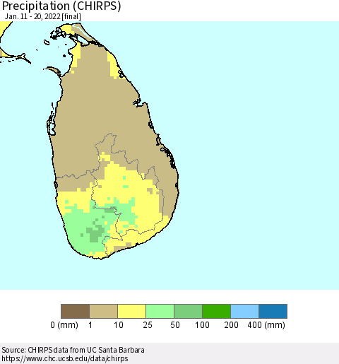 Sri Lanka Precipitation (CHIRPS) Thematic Map For 1/11/2022 - 1/20/2022