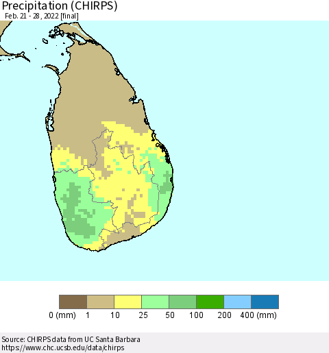 Sri Lanka Precipitation (CHIRPS) Thematic Map For 2/21/2022 - 2/28/2022