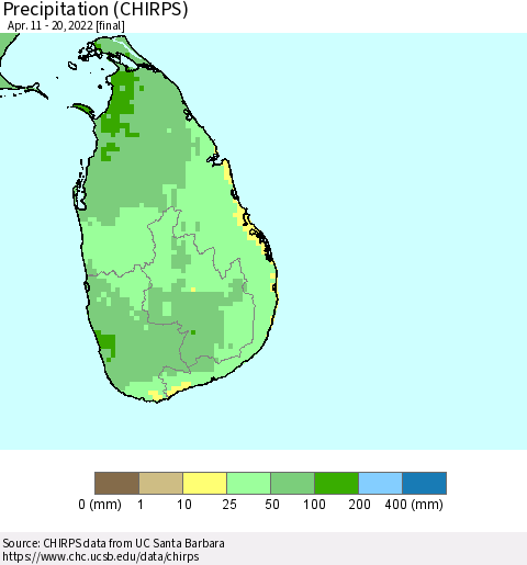 Sri Lanka Precipitation (CHIRPS) Thematic Map For 4/11/2022 - 4/20/2022