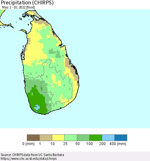Sri Lanka Precipitation (CHIRPS) Thematic Map For 5/1/2022 - 5/10/2022