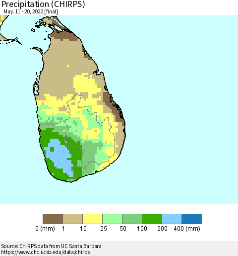 Sri Lanka Precipitation (CHIRPS) Thematic Map For 5/11/2022 - 5/20/2022