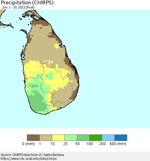 Sri Lanka Precipitation (CHIRPS) Thematic Map For 6/1/2022 - 6/10/2022