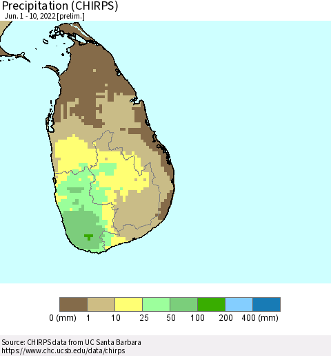 Sri Lanka Precipitation (CHIRPS) Thematic Map For 6/1/2022 - 6/10/2022