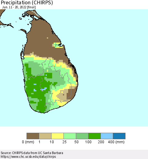 Sri Lanka Precipitation (CHIRPS) Thematic Map For 6/11/2022 - 6/20/2022