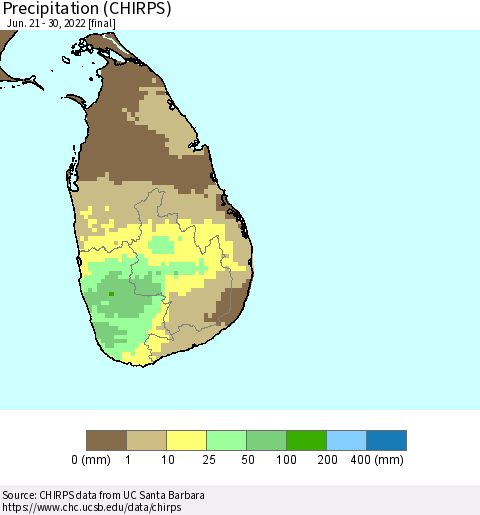 Sri Lanka Precipitation (CHIRPS) Thematic Map For 6/21/2022 - 6/30/2022