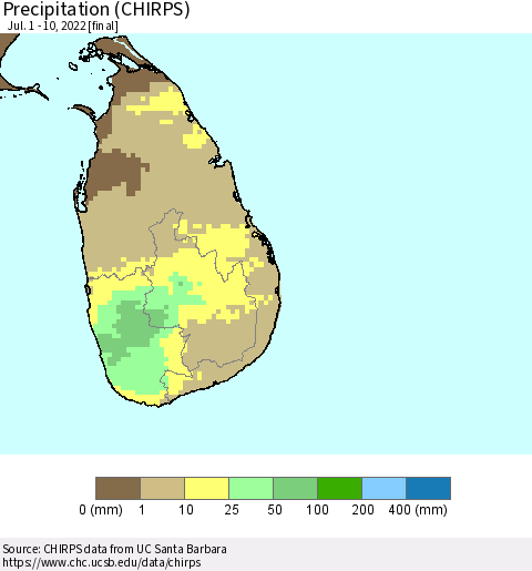 Sri Lanka Precipitation (CHIRPS) Thematic Map For 7/1/2022 - 7/10/2022