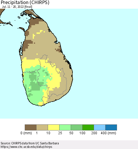 Sri Lanka Precipitation (CHIRPS) Thematic Map For 7/11/2022 - 7/20/2022