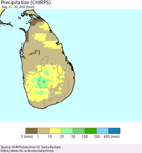 Sri Lanka Precipitation (CHIRPS) Thematic Map For 8/11/2022 - 8/20/2022