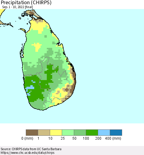 Sri Lanka Precipitation (CHIRPS) Thematic Map For 9/1/2022 - 9/10/2022
