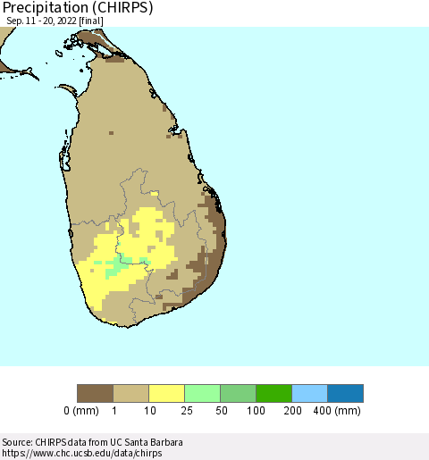 Sri Lanka Precipitation (CHIRPS) Thematic Map For 9/11/2022 - 9/20/2022