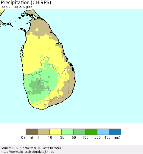Sri Lanka Precipitation (CHIRPS) Thematic Map For 9/21/2022 - 9/30/2022