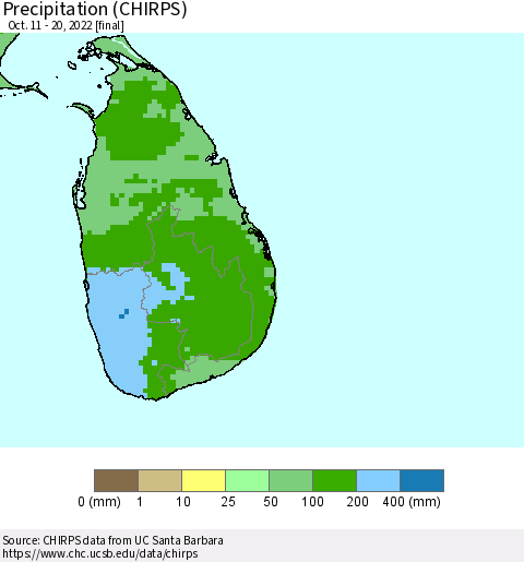 Sri Lanka Precipitation (CHIRPS) Thematic Map For 10/11/2022 - 10/20/2022