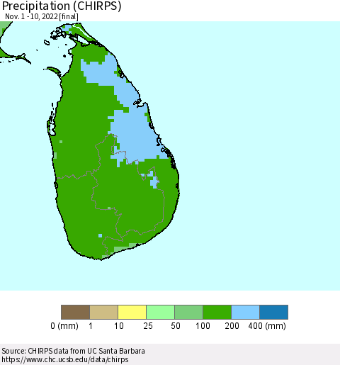 Sri Lanka Precipitation (CHIRPS) Thematic Map For 11/1/2022 - 11/10/2022
