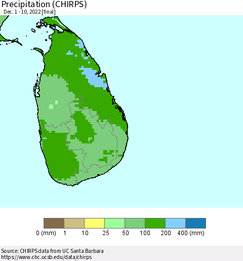 Sri Lanka Precipitation (CHIRPS) Thematic Map For 12/1/2022 - 12/10/2022