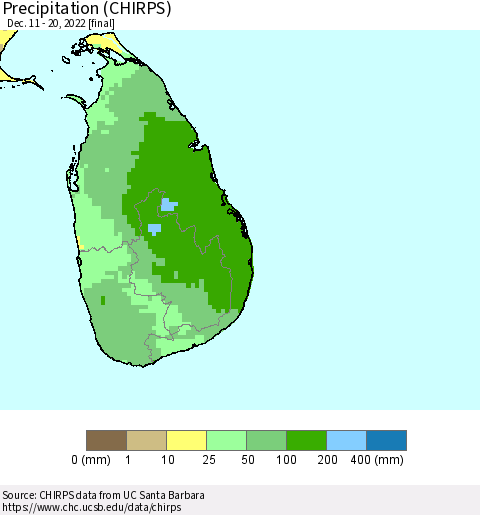 Sri Lanka Precipitation (CHIRPS) Thematic Map For 12/11/2022 - 12/20/2022