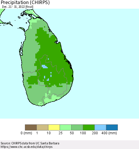 Sri Lanka Precipitation (CHIRPS) Thematic Map For 12/21/2022 - 12/31/2022