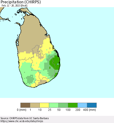 Sri Lanka Precipitation (CHIRPS) Thematic Map For 2/11/2023 - 2/20/2023