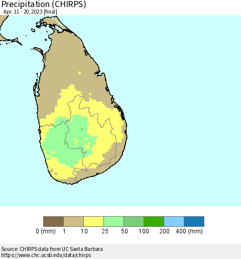 Sri Lanka Precipitation (CHIRPS) Thematic Map For 4/11/2023 - 4/20/2023