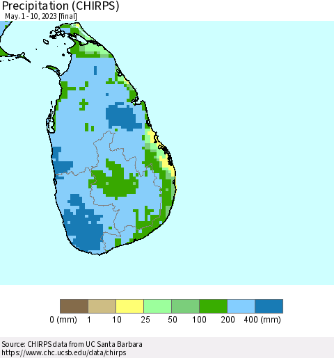 Sri Lanka Precipitation (CHIRPS) Thematic Map For 5/1/2023 - 5/10/2023