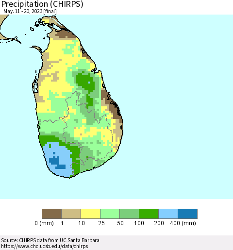 Sri Lanka Precipitation (CHIRPS) Thematic Map For 5/11/2023 - 5/20/2023
