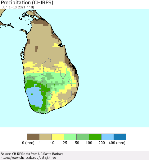 Sri Lanka Precipitation (CHIRPS) Thematic Map For 6/1/2023 - 6/10/2023