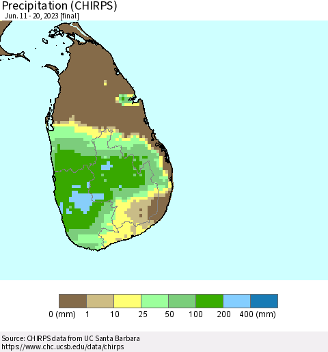 Sri Lanka Precipitation (CHIRPS) Thematic Map For 6/11/2023 - 6/20/2023