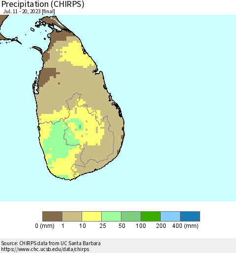Sri Lanka Precipitation (CHIRPS) Thematic Map For 7/11/2023 - 7/20/2023