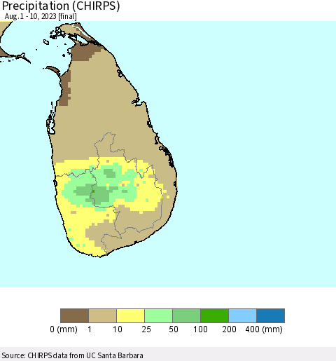 Sri Lanka Precipitation (CHIRPS) Thematic Map For 8/1/2023 - 8/10/2023