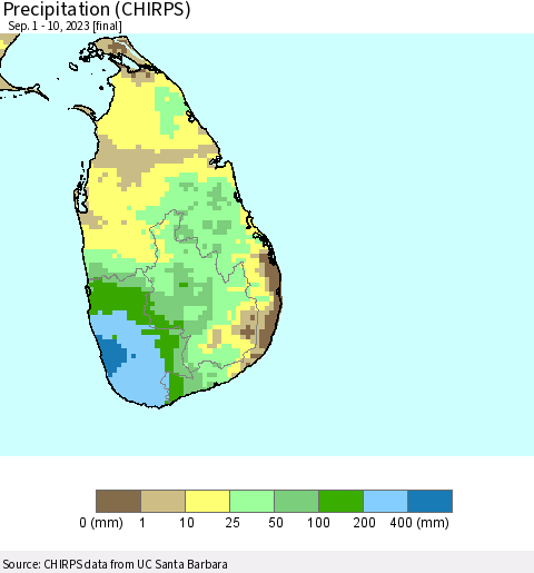 Sri Lanka Precipitation (CHIRPS) Thematic Map For 9/1/2023 - 9/10/2023
