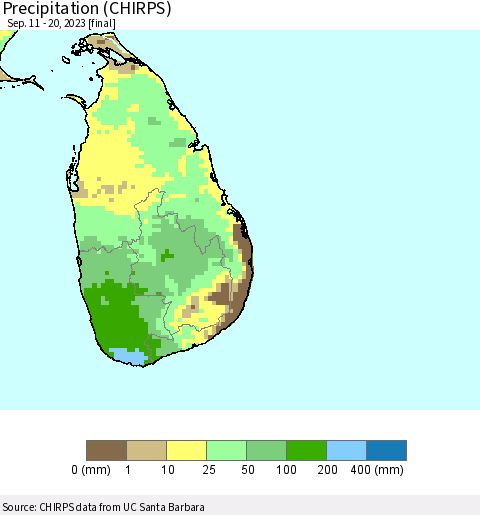 Sri Lanka Precipitation (CHIRPS) Thematic Map For 9/11/2023 - 9/20/2023