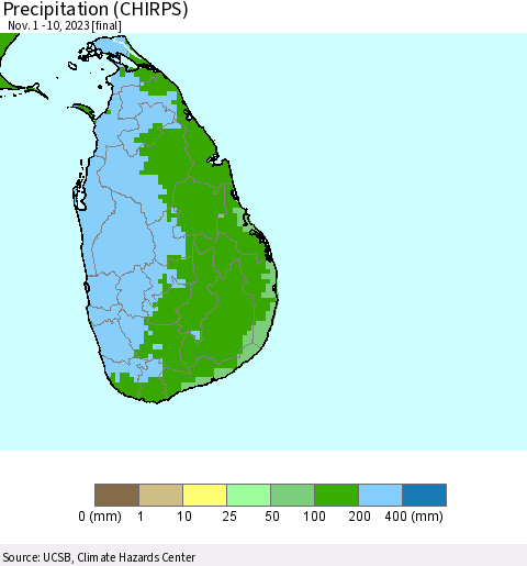 Sri Lanka Precipitation (CHIRPS) Thematic Map For 11/1/2023 - 11/10/2023
