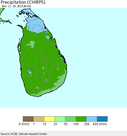 Sri Lanka Precipitation (CHIRPS) Thematic Map For 11/11/2023 - 11/20/2023