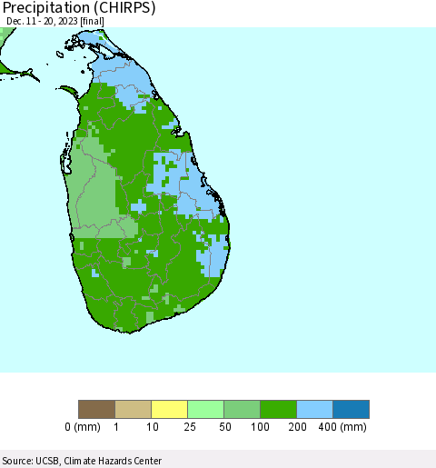 Sri Lanka Precipitation (CHIRPS) Thematic Map For 12/11/2023 - 12/20/2023