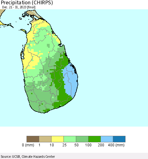 Sri Lanka Precipitation (CHIRPS) Thematic Map For 12/21/2023 - 12/31/2023