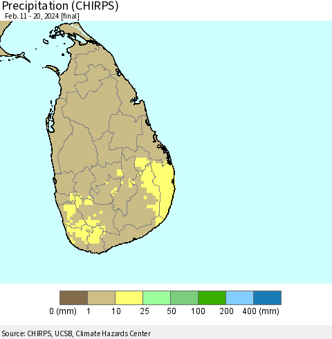 Sri Lanka Precipitation (CHIRPS) Thematic Map For 2/11/2024 - 2/20/2024
