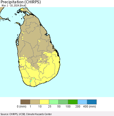 Sri Lanka Precipitation (CHIRPS) Thematic Map For 3/1/2024 - 3/10/2024