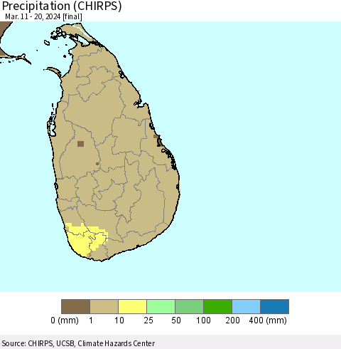 Sri Lanka Precipitation (CHIRPS) Thematic Map For 3/11/2024 - 3/20/2024