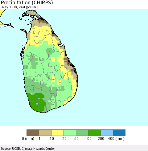 Sri Lanka Precipitation (CHIRPS) Thematic Map For 5/1/2024 - 5/10/2024