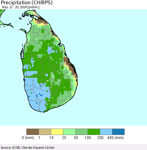 Sri Lanka Precipitation (CHIRPS) Thematic Map For 5/11/2024 - 5/20/2024