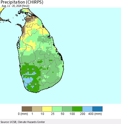 Sri Lanka Precipitation (CHIRPS) Thematic Map For 8/11/2024 - 8/20/2024