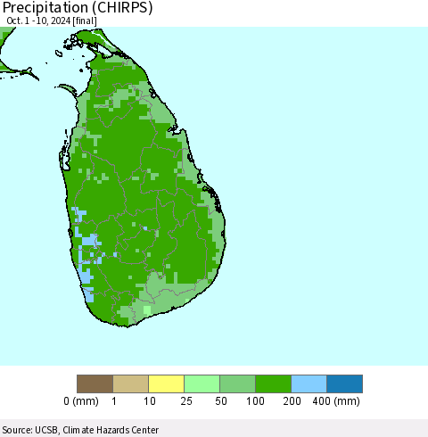 Sri Lanka Precipitation (CHIRPS) Thematic Map For 10/1/2024 - 10/10/2024