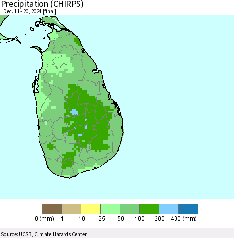 Sri Lanka Precipitation (CHIRPS) Thematic Map For 12/11/2024 - 12/20/2024